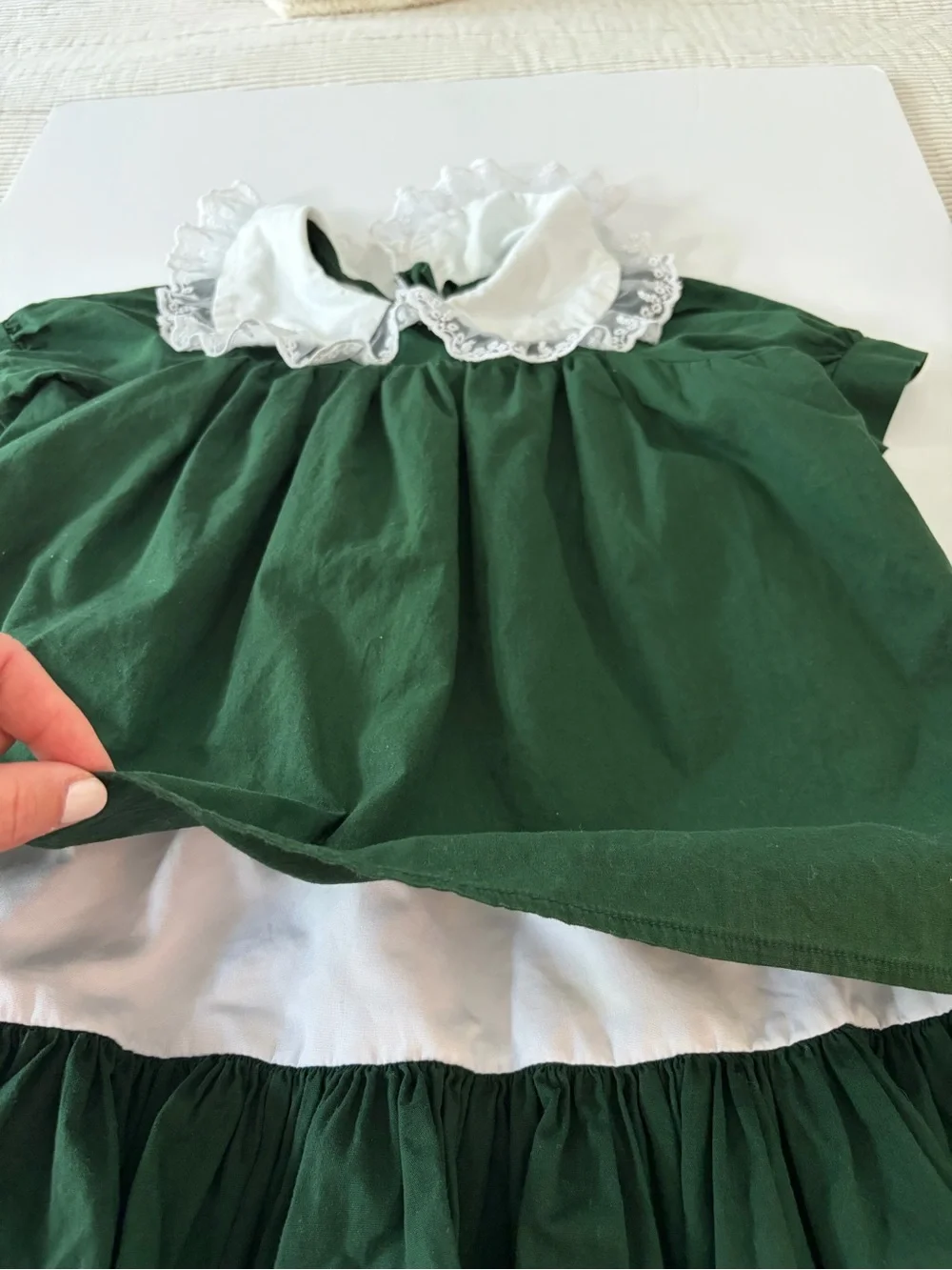 Vintage European Style Little Girls Green Cotton Dress Size 4T Classic